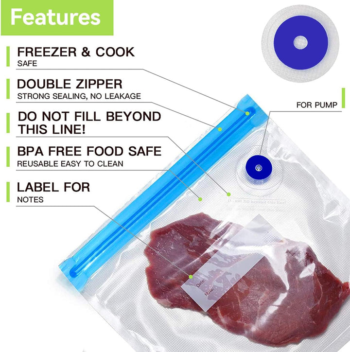Vakuumbeutel-Set (30x34CM),10 Stück Sous Vide Beutel mit Pumpe, Wiederverwendbare Vacuum Bags, für R