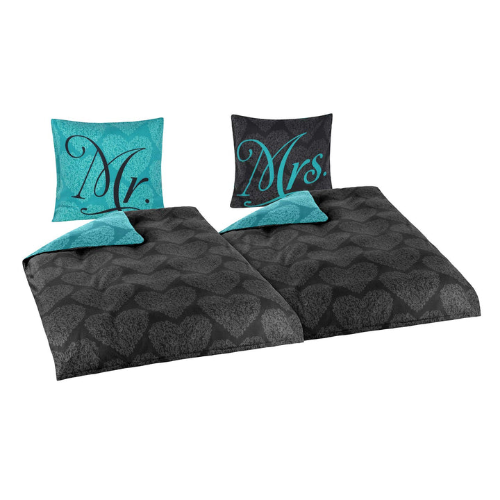 Niceprice Winter Partner Bettwäsche Microfaser Flausch Fleece Mr. und Mrs. Türkis Wendeoptik in 4 Gr