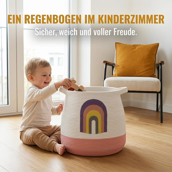 Grosser Aufbewahrungskorb Wickeltisch Korb Kinderzimmer, 39x43cm Regenbogen - als Spielzeug Aufbewah