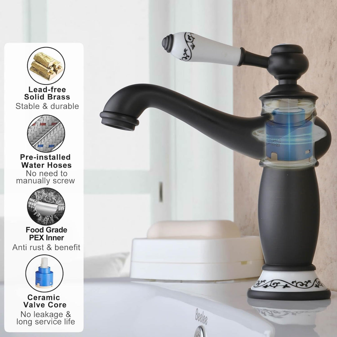 Beelee Schwarz Design Bad Armatur in Bad für Waschbecken Waschtisch Wasserhahn Waschtischarmatur Mes