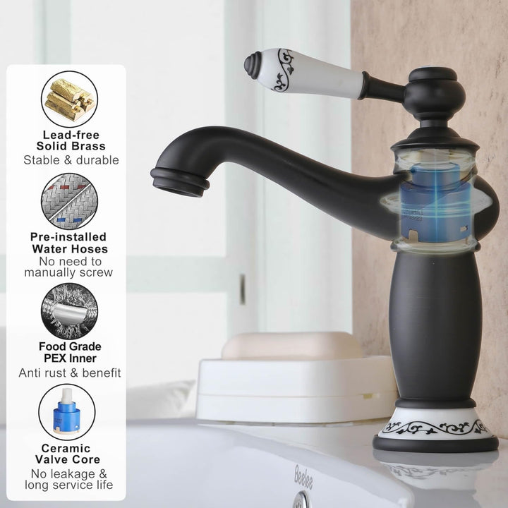 Beelee Schwarz Design Bad Armatur in Bad für Waschbecken Waschtisch Wasserhahn Waschtischarmatur Mes