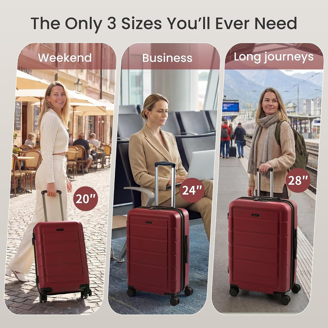 SHOWKOO Kofferset 3 Teilig Hartschale Leicht ABS+PC Erweiterbar Reisekoffer Haltbar Trolley Handgepä