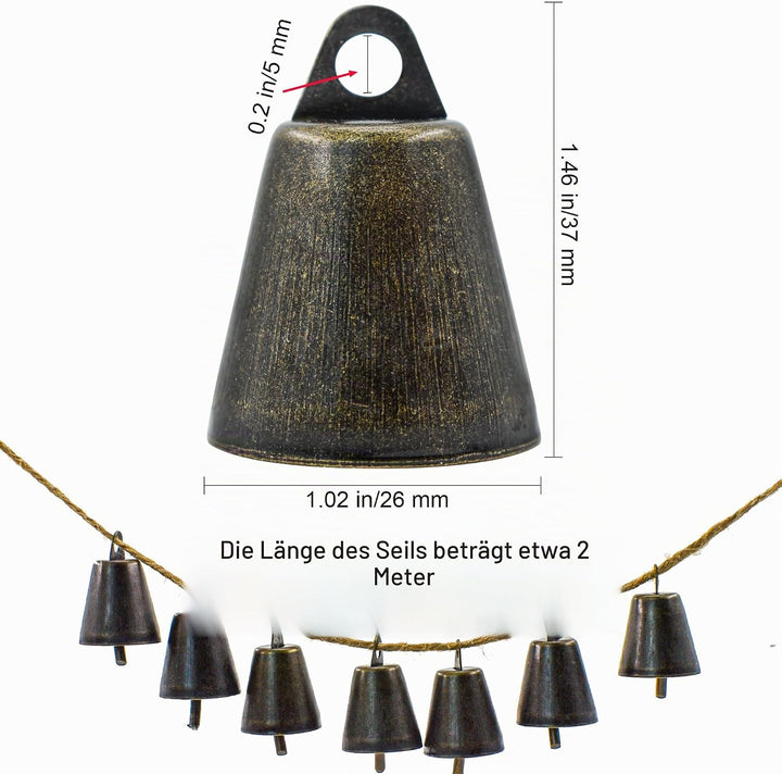 MrMrKura 9 Stück Bronze Vintage Glöckchen (3,7 x 2,5 cm) Mini-Glöckchen zum Basteln, Kuhglocke an Ju