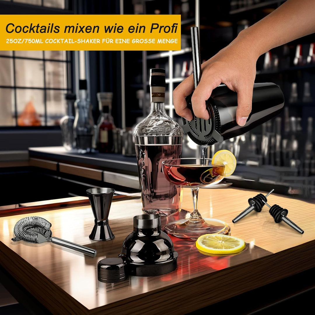 Cocktail Shaker Set Barkeeper Set mit Ständer, Edelstahl Drink Mixer Set mit allem wichtigen Zubehör