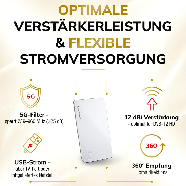 Oehlbach Scope Vision 5G DVB-T2 HD Antenne - Digitale Zimmerantenne - Aktiv DVB-T-Verstärker - Nachf