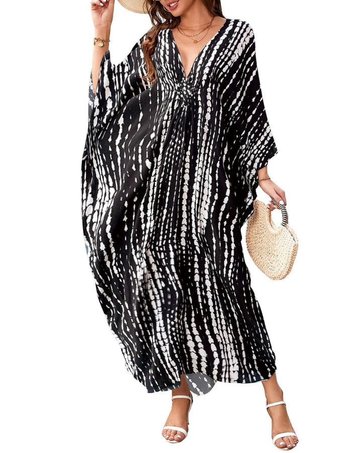 Bsubseach Frauen Plus Grösse Kaftan Kleid Badeanzug Druck Kaftan Strand Cover Up Kleid B-black3, B-b