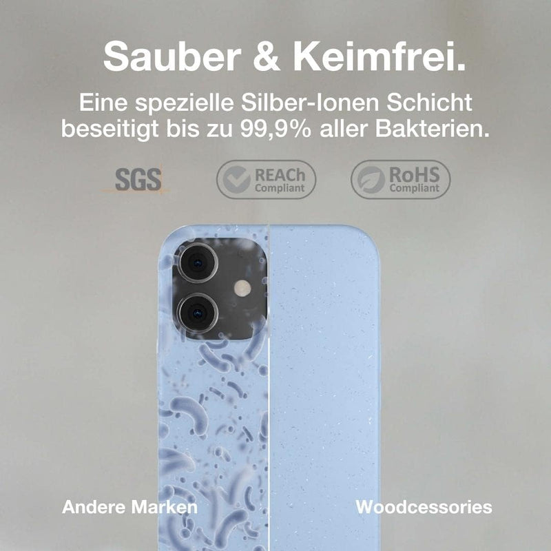 Woodcessories - Antibakterielle Bio Hülle kompatibel mit iPhone 12 Mini Hülle hellblau - Plastikfrei