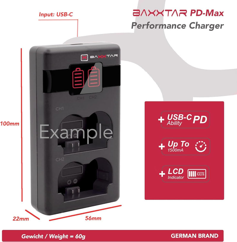 Baxxtar Pro NP-FZ100 Kamera-Akku 2X (2400 mAh - Generation IV) - Laden mit PD Performance (1500 mA)