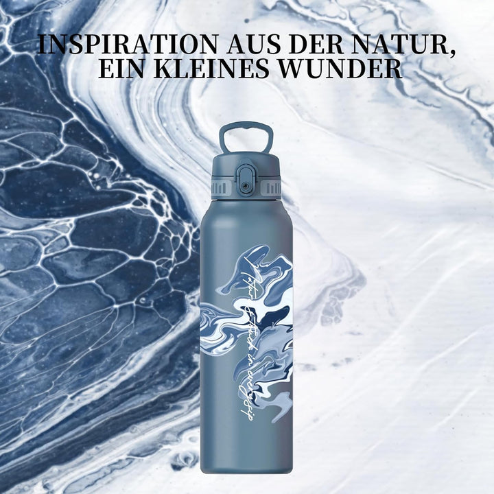 UZSPACE Edelstahl Trinkflasche 1l (970ml), Isolierte Thermosflasche mit 1-Klick-Öffnung, 100% Auslau