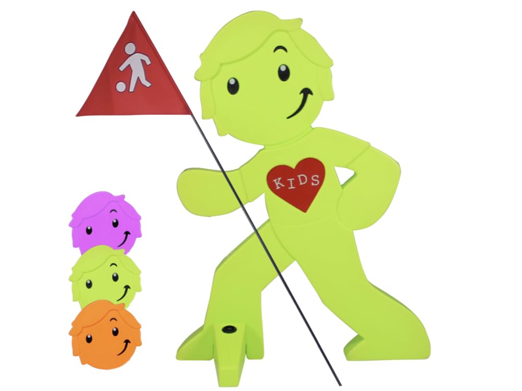 StreetBuddy - Warnfigur mit Fahne, reflektierender Warnaufsteller für Kindersicherheit - Achtung lan