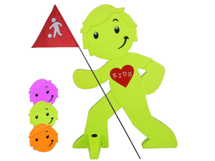 StreetBuddy - Warnfigur mit Fahne, reflektierender Warnaufsteller für Kindersicherheit - Achtung lan