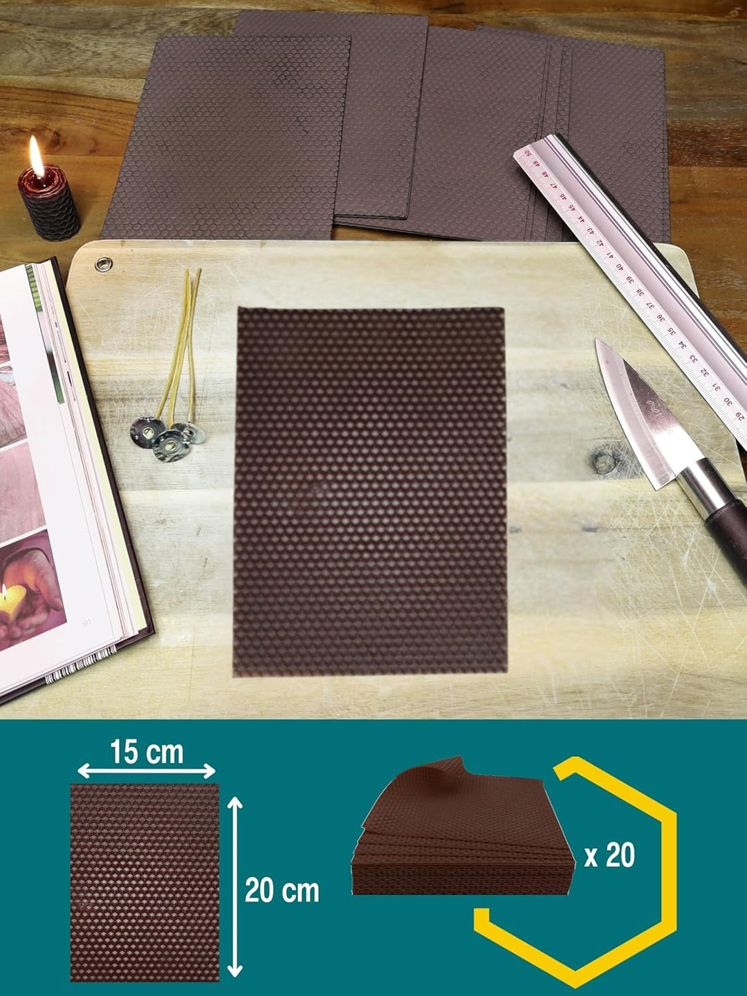 Wachsmann 20 Bienenwachsplatten aus Deutschland, braun, Wachsplatten 20 x 15 cm, Bienenwachs Kerzen