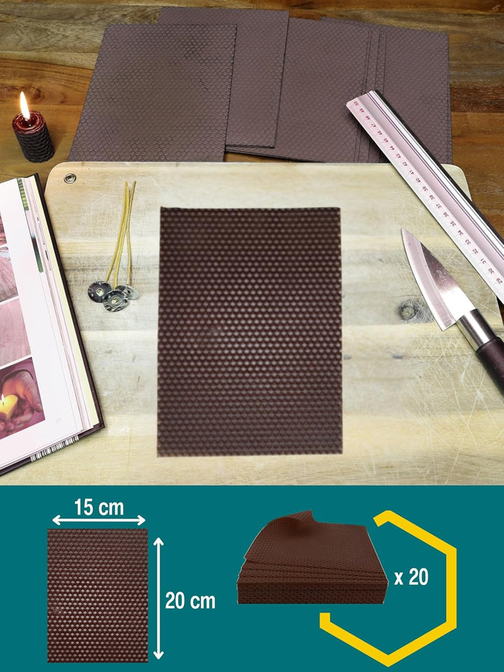 Wachsmann 20 Bienenwachsplatten aus Deutschland, braun, Wachsplatten 20 x 15 cm, Bienenwachs Kerzen