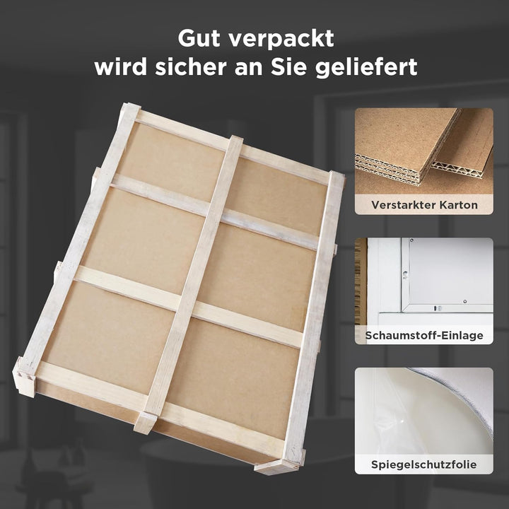 SANYCASA Backlight LED Badspiegel 50x70 cm – Wandspiegel mit Touch-Schalter, 3 Lichtfarben dimmbar,