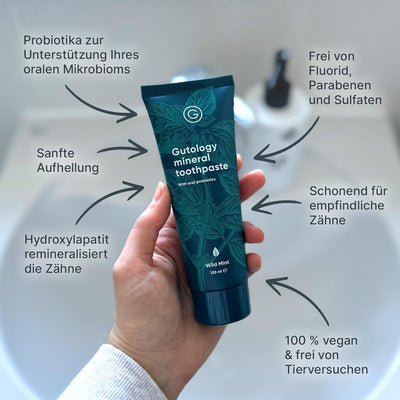 Gutology Hydroxylapatit Zahnpasta, natürlich probiotisch 120 ml, fluoridfrei, remineralisierend, Erw