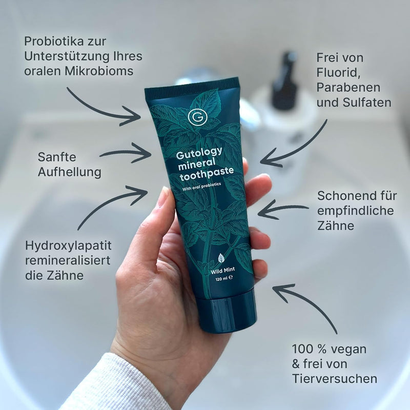 Gutology Hydroxylapatit Zahnpasta, natürlich probiotisch 120 ml, fluoridfrei, remineralisierend, Erw