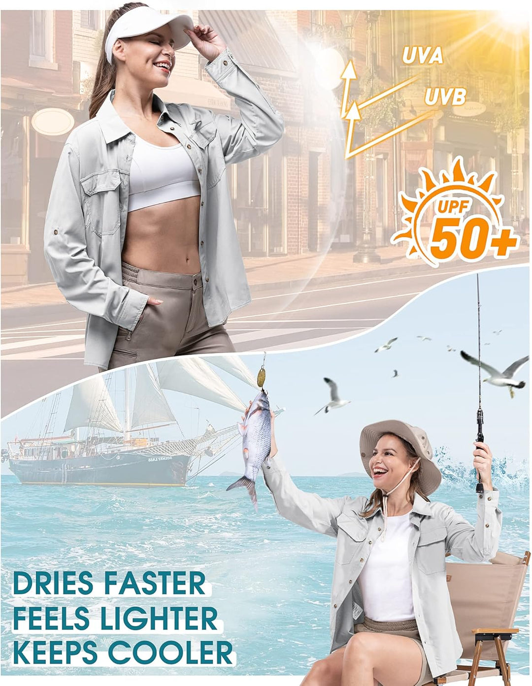 33,000ft Hemd Damen UPF50+ UV Schutz Outdoorhemd Schnelltrocknend Freizeithemd Langarm Funktionshemd