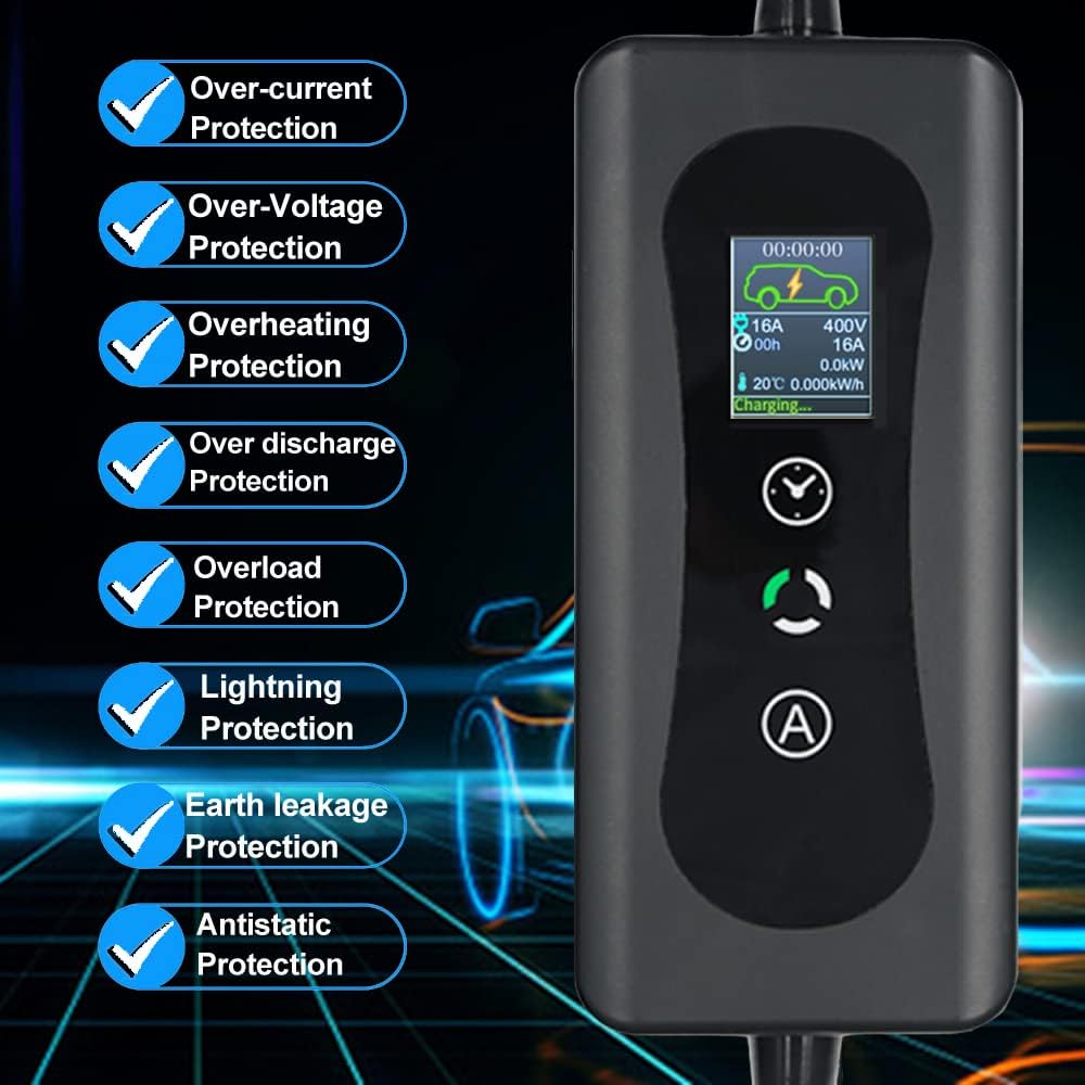 veco chajor EV Ladekabel Typ 2 11 kW 3-Phasen 6-16 A 5 M, EV-Ladegerät Ladekabel CEE auf Typ 2 mit A