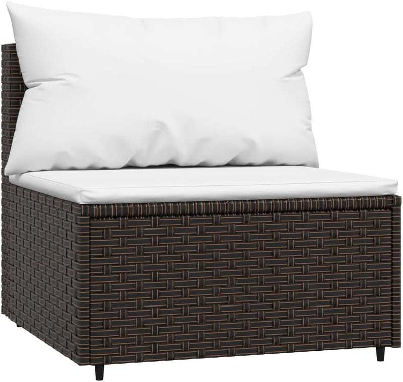 vidaXL 4-TLG. Garten-Lounge-Set mit Kissen Braun Poly Rattan Eckteil+2xMittelteil+Tisch Braun, Eckte