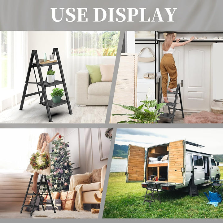 HBTower Trittleiter 3 Stufen Klappbar, Leiter 3 Stufen,stufenleiter,Leiter mit breitem Anti-Rutsch-P