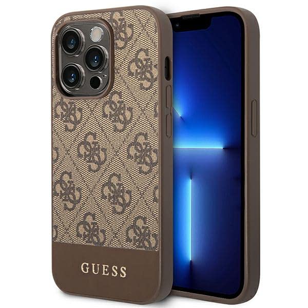 Guess GUHCP14LG4GLBR Schutzhülle für iPhone 14 Pro 6, 2,5 cm (1 Zoll), braune Hartschale, 4G Stripe