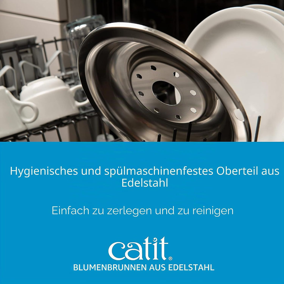 Catit 43725 Flower Fountain, Blumentrinkbrunnen mit Edelstahleinsatz, für Katzen, 3L, weiss/Edelstah