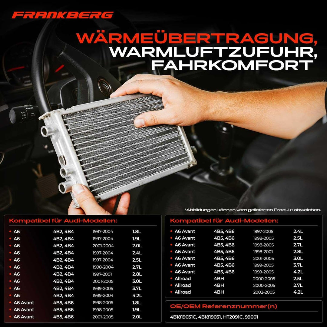 Frankberg Wärmetauscher Innenraumheizung Kompatibel mit A6 4B2 C5 1997-2005 A6 Avant 4B5 1998-2005 A