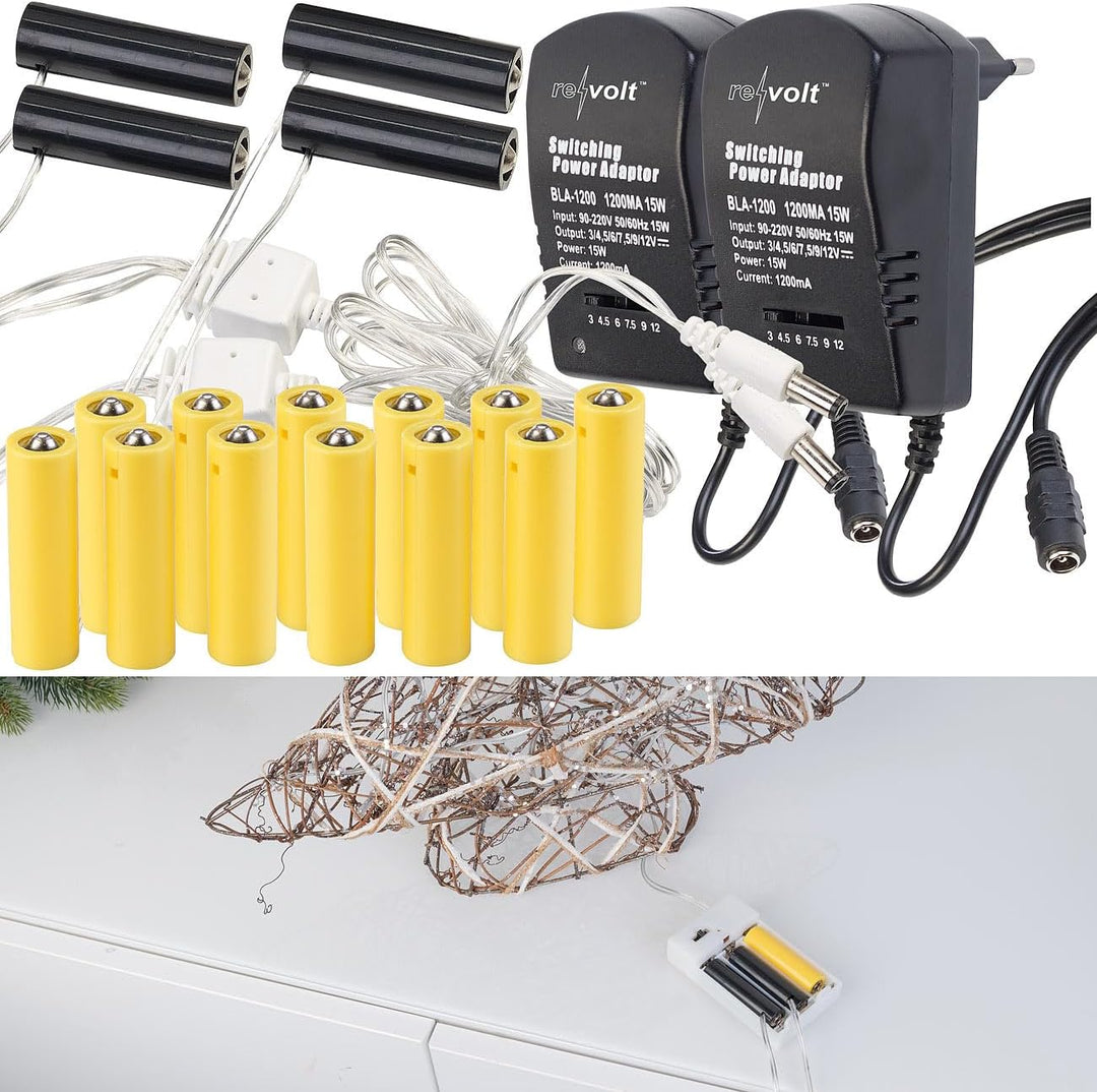 revolt Batterie Dummy: 2er-Set Batterie-Netzteil-Adapter, ersetzt 16 AA-Batterien (4 Geräte) (Dummy-