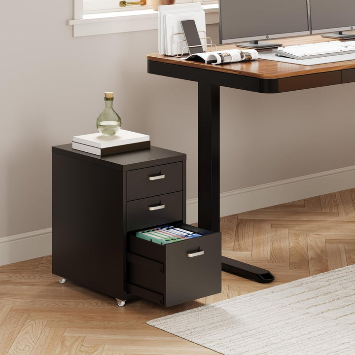 FLEXISPOT Rollcontainer Büroschrank mit 3 Schubladen, Aktenschrank Metallschrank Kommode mit Rädern,