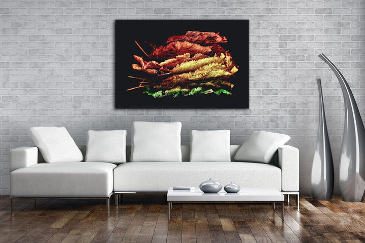 deyoli ein Stapel bunter Herbstblätter Format: 100x70 als Leinwand, Motiv fertig gerahmt auf Echthol