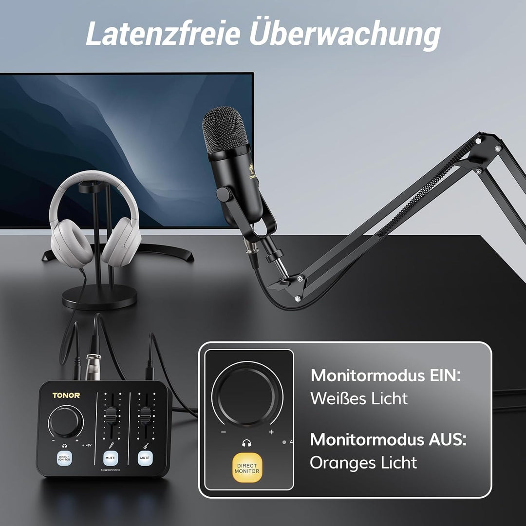 TONOR Podcast Mikrofon Set mit Audio Interface & Mikrofonarm, XLR Mikrofon, Kondensatormikrofone, Au