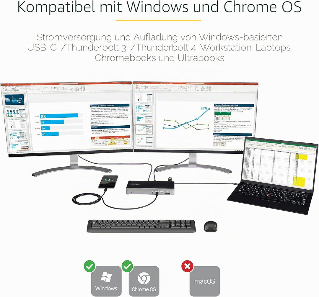StarTech.com USB C Dock (DK31C2DHSPDUE) Dreifache 4K Monitor USB Typ-C Dockingstation - 100W Power D