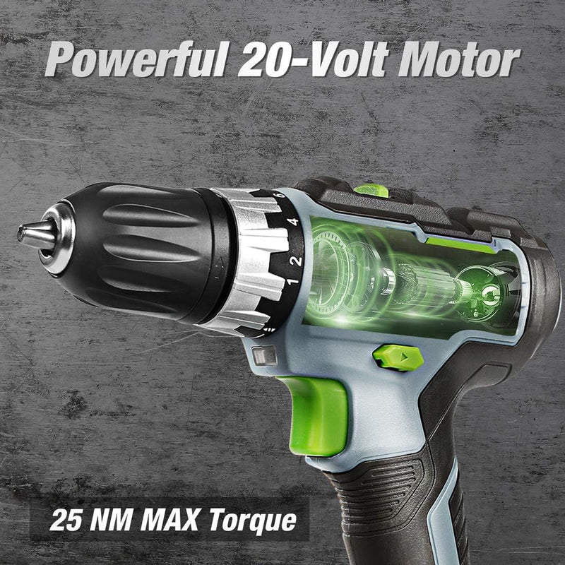 WORKPRO Akkuschrauber 18V/20V Akku-Bohrschrauber mit 16 Zubehör, Drehmoment 25NM und variable Drehza