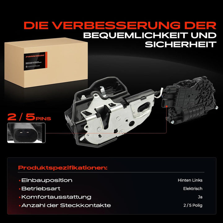 Frankberg Türschloss Stellmotor Hinten Links 2-Polig + 5-Polig Kompatibel mit X5 E70 SUV 2006-2013 X