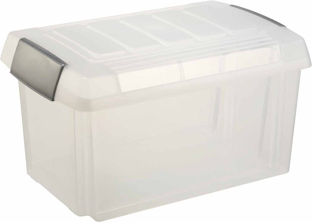 SUNWARE Nesta Box - 60 Liter - mit erhöhtem Deckel - 615 x 405 x 330 mm - transparent/silber