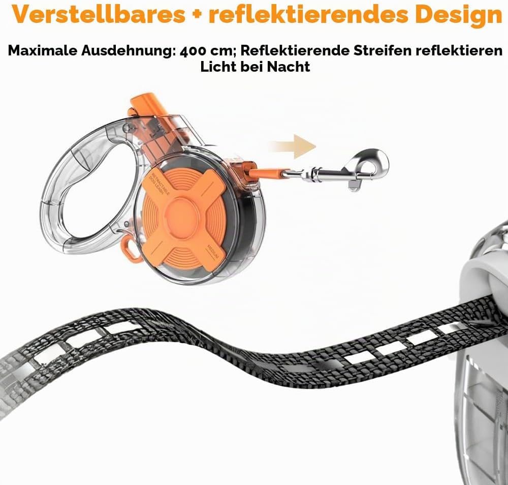 Hundeleine 4m, 360° verwicklungsfreie Ausziehbar Rollleine mit Reflektierendes Band, Ausziehleine mi