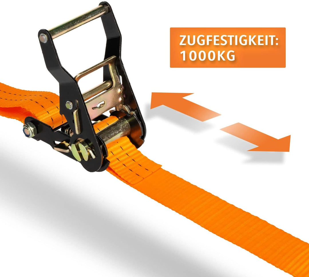 Alubox Spanngurt mit Ratsche und J-Haken 38mm breit orange Belastbarkeit 1000kg Ratschengurt TÜV G/S