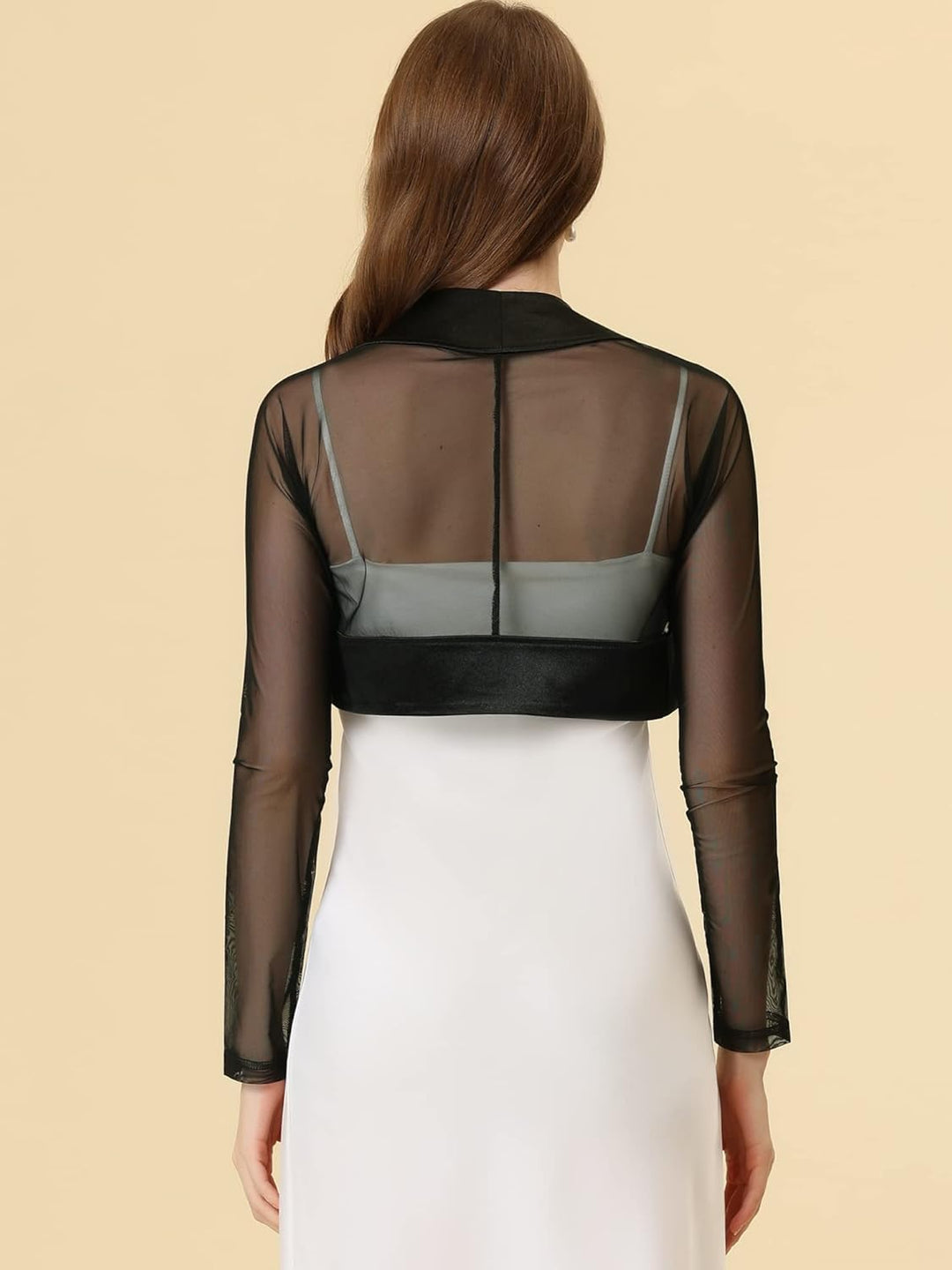 Allegra K Damen Satin Bolero Langarm Hochzeit Crop Shrugs Offen Elegant Chiffon Cardigan L Schwarz,