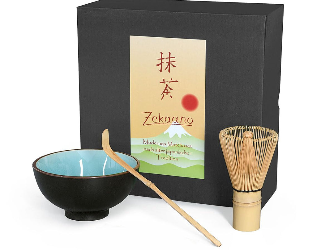 Matcha-Set 3-teilig himmelblau, bestehend aus Matcha-Schale, Matcha-Löffel und Matcha-Besen (Bambus)