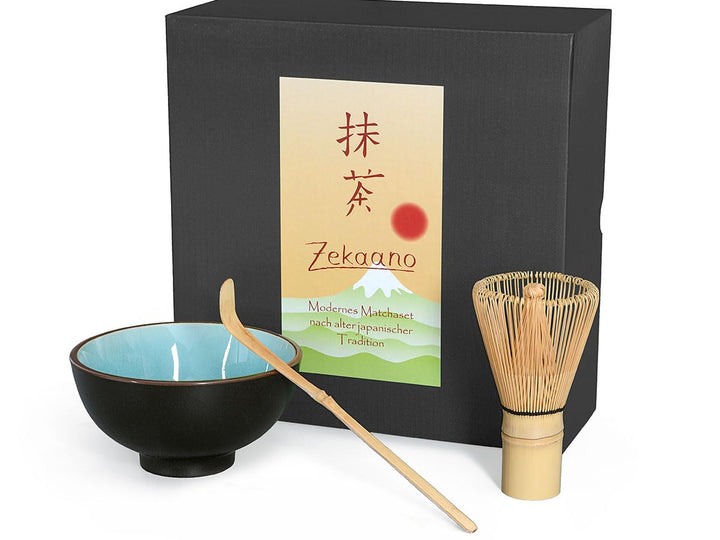 Matcha-Set 3-teilig himmelblau, bestehend aus Matcha-Schale, Matcha-Löffel und Matcha-Besen (Bambus)