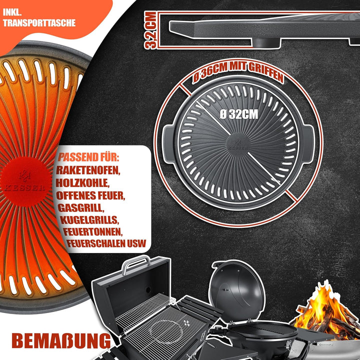 KESSER® Grillplatte für Raketenofen, Dutch Oven BBQ Rakete Holzofen Camping Campingkocher Campinggri