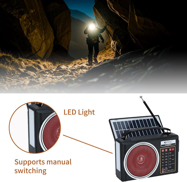 Tragbares Retro-Radio, kompaktes AM/FM/SW-Bluetooth-Radio mit Solarpanel, tragbare LED-Beleuchtung,