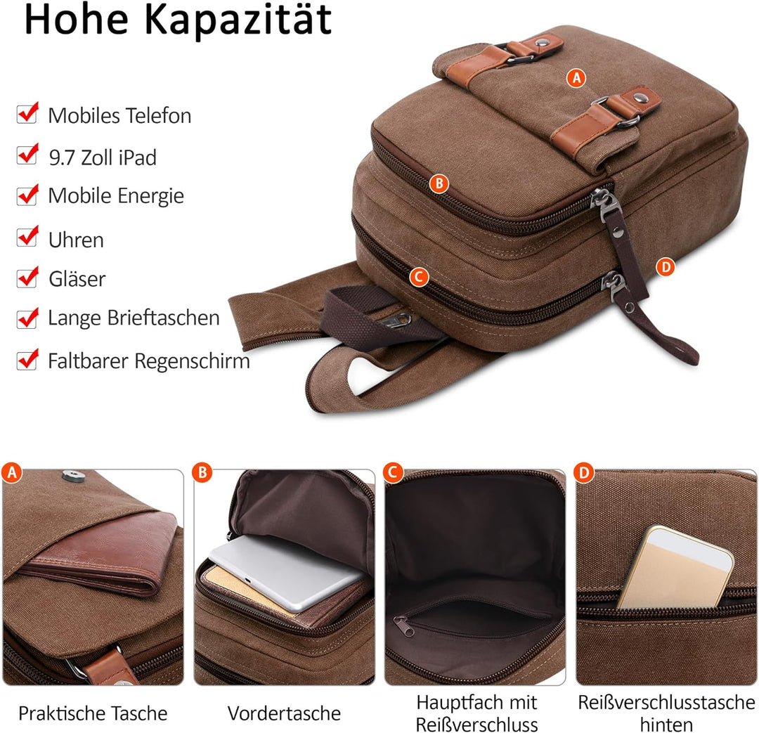 Herren Rucksack Damen Klein Tagesrucksäcke Mode Brusttasche Sling Bag Leinwand Schultertaschen Kurie