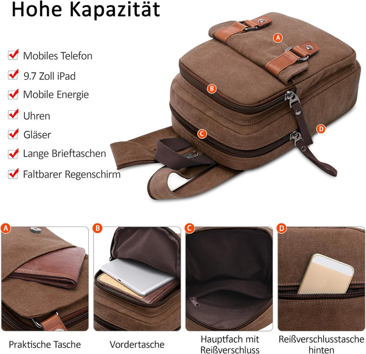 Herren Rucksack Damen Klein Tagesrucksäcke Mode Brusttasche Sling Bag Leinwand Schultertaschen Kurie
