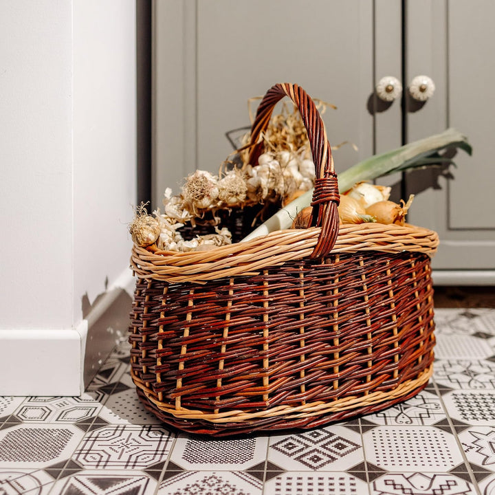 Creative Home Grosser Picknickkorb Weidenkorb mit Henkel Einkaufskorb Zweifarbig | 43 x 33 x 40 cm |