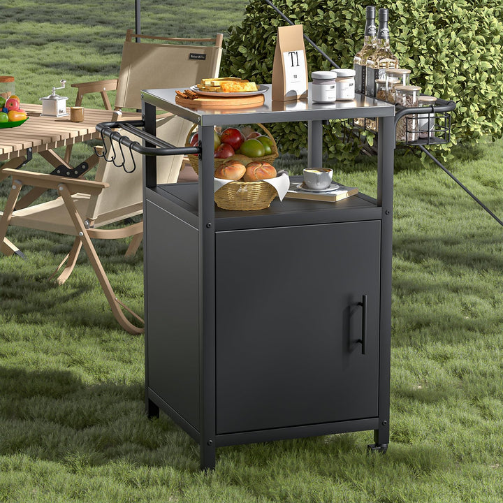 Grillwagen Grilltisch Outdoor Grill Trolley, Grill Beistelltisch mit 2 Rollen, Wetterfest, Multifunk