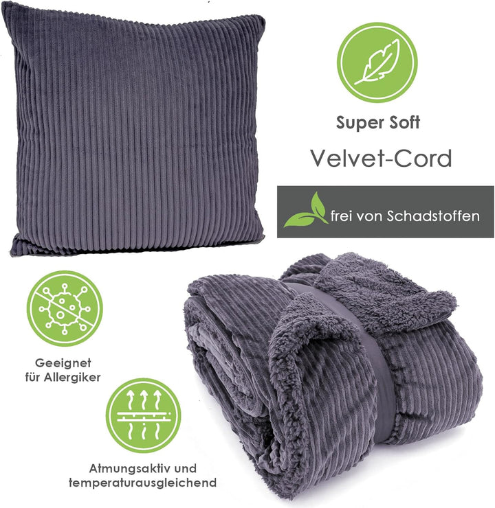 heimtexland super Dicke Cord Kuscheldecke mit flauschigem Sherpa Fell Wohndecke 200x150 Decke elegan