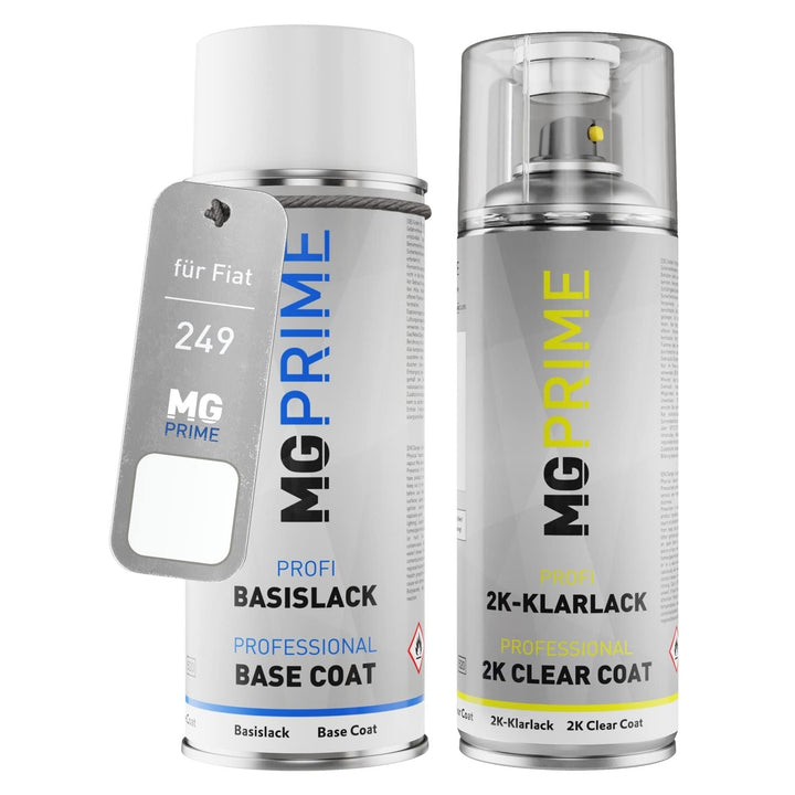 MG PRIME Autolack 2K Spraydosen Set für Fiat 249 Bianco Ducato/Blanc Gelato Basislack 2 Komponenten