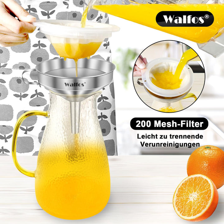 Walfos Trichter aus Edelstahl und 200 Mesh Filter Jam Straining mit 2 abnehmbaren Sieben ＆ 1Pc Reini
