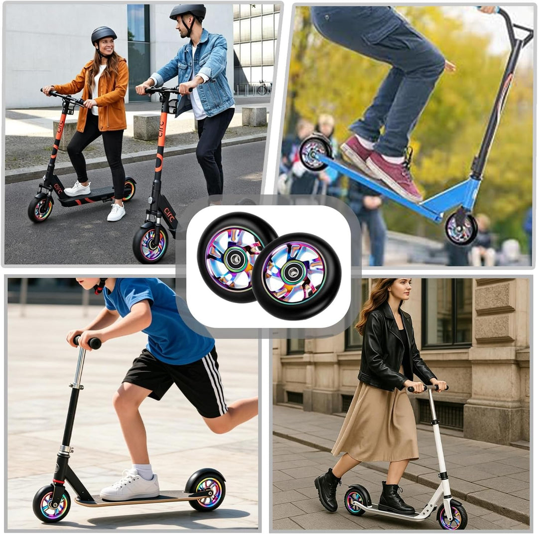 2 Stück Stunt Scooter Rollen 100 x 24mm, Ersatzräder 88A mit ABEC-9 Lagern aus Aluminium, Roller Rei